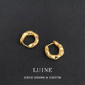 Gold Irregular Wavy Huggie Hoop Earrings Thick Metal Pair view 3