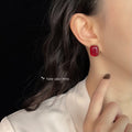 Gold Twisted Frame Wine Red Cushion Cabochon Stud Pair view 2