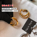 Gold Tone Double Hoop Crystal Huggie Earrings Jewelry Accessory view 4