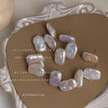 Irregular Lavender Rectangle Pearl Like Stud Earrings view 3