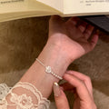 Silver Adjustable Rose Charm Bracelet Pink Pearls Rhinestones view 4