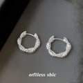 Silver Tone Textured Leaf Wreath Round Hoop Earrings view 4