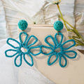 Nine Color Yarn Wrapped Loop Petal Daisy Stud Earrings view 3