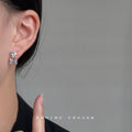 Silver Heart Over Rectangular Clear Crystal Stud Earrings view 4