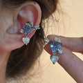 Blue and Pink Crystal Grape Cluster Ear Cuff in Silver Tone view 6