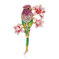 Enamel Parrot Flower Branch Brooch Blue Green Two Styles view 1