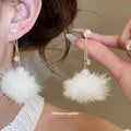 Pom Pom Faux Pearl Long Stud Earrings In Two Colors view 3