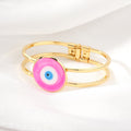 Gold Tone Round Glass Evil Eye Hinged Cuff Bracelets in Eight Colors view 6