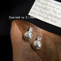 Silver Tone Clear Square Top Starburst Polished Ball Stud Earrings view 3