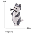 Playful Gray Cat Holding a Fish Enamel Brooch Lapel Pin view 5