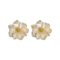 Ivory Layered Flower Stud Earrings with Gold Centers view 5