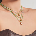 Green Natural Stone Bead Necklace Gold Pearl Pendant Stainless view 4