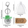 Green Cowboy Hat Disco Ball Keychain Silver Clasp Metal Charm view 2