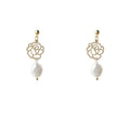 Gold Openwork Rose Drop Earrings White Baroque Pearl Ends view 5