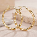 Gold Textured Hammered Twisted Round Hoop Clip Earrings Pair view 2