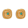 Gold Textured Swirl Square Green Crystal Stud Earrings Pair view 5