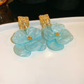 Translucent Flower Gold Square Statement Stud Earrings view 8