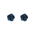 Deep Blue Glitter Sculpted Rose Flower Stud Earrings For Women view 5