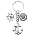 Antique Silver Anchor Ship Wheel and Compass Nautical Charm Keychain view 5