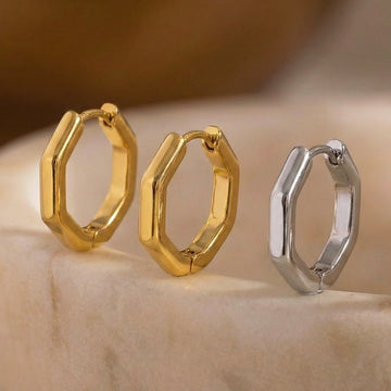 Stainless Steel Geometric Hexagon Huggie Hoop Earrings