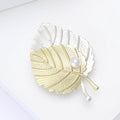 Two Tone Matte Gold Silver Leaf Brooch Pearl Accent Pin view 3
