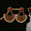 Red and Turquoise Ornate Floral Fringe Statement Earrings view 4