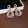 Multicolor Crystal Pearl Teardrop Earrings And Choker Necklace view 6
