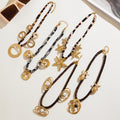 Gold Hammered Charm Silk Scarf Necklaces Starfish Circles Pearls view 4