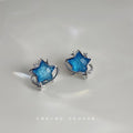 Silver Blue Star Planet Orbit Stud Earrings Crystal Accents view 4
