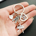 Antique Silver Ballerina Dress Shoe and Heart Charm Keychain view 2