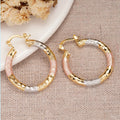 Pink Accent Hoop Earrings in Gold-Tone Metal Jewelry view 3