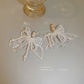 Crystal Bow and White Beaded Tassel Earrings Fashion Jewelry Accessories view 3