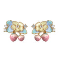 Gold Enamel Flower Blue Leaf Pink Strawberry Stud Earrings view 5