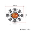 Orange Silver Tone Flower Openwork Resin Metal Brooch Pin view 2