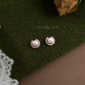 Rose Gold Pearl Open Crescent Pave Halo Stud Earrings view 4