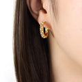 Pearl and Zircon Open C-Shape Hoop Earrings Gold Steel view 7