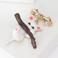 White Cat On Branch Brooch Gold Bow Dangle Enamel Pin view 3
