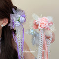 Lace Rose Duckbill Hair Clips Ribbon Pearls Three Styles view 1