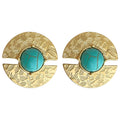Gold Geometric Circle Turquoise Cabochon Stud Earrings view 5
