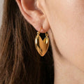 Polished Heart Shield Hoop Earrings Gold Steel Stainless view 2