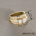 Gold Tone Triple Band Ring With Clear Oval Stone Cluster view 4