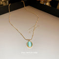 Gold Snake Chain Mint Green Cabochon Pendant Necklace Single view 1