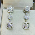Triple Square Halo Dangle Earrings White Gold Gold view 6