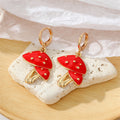 Gold Tone Red Enamel Mushroom Huggie Drop Earrings view 4
