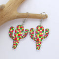 Patterned Acrylic Cactus Long Hook Earrings in Four Styles view 2