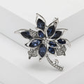 Crystal Flower Leaf Brooch in Navy Blue or Burgundy view 6