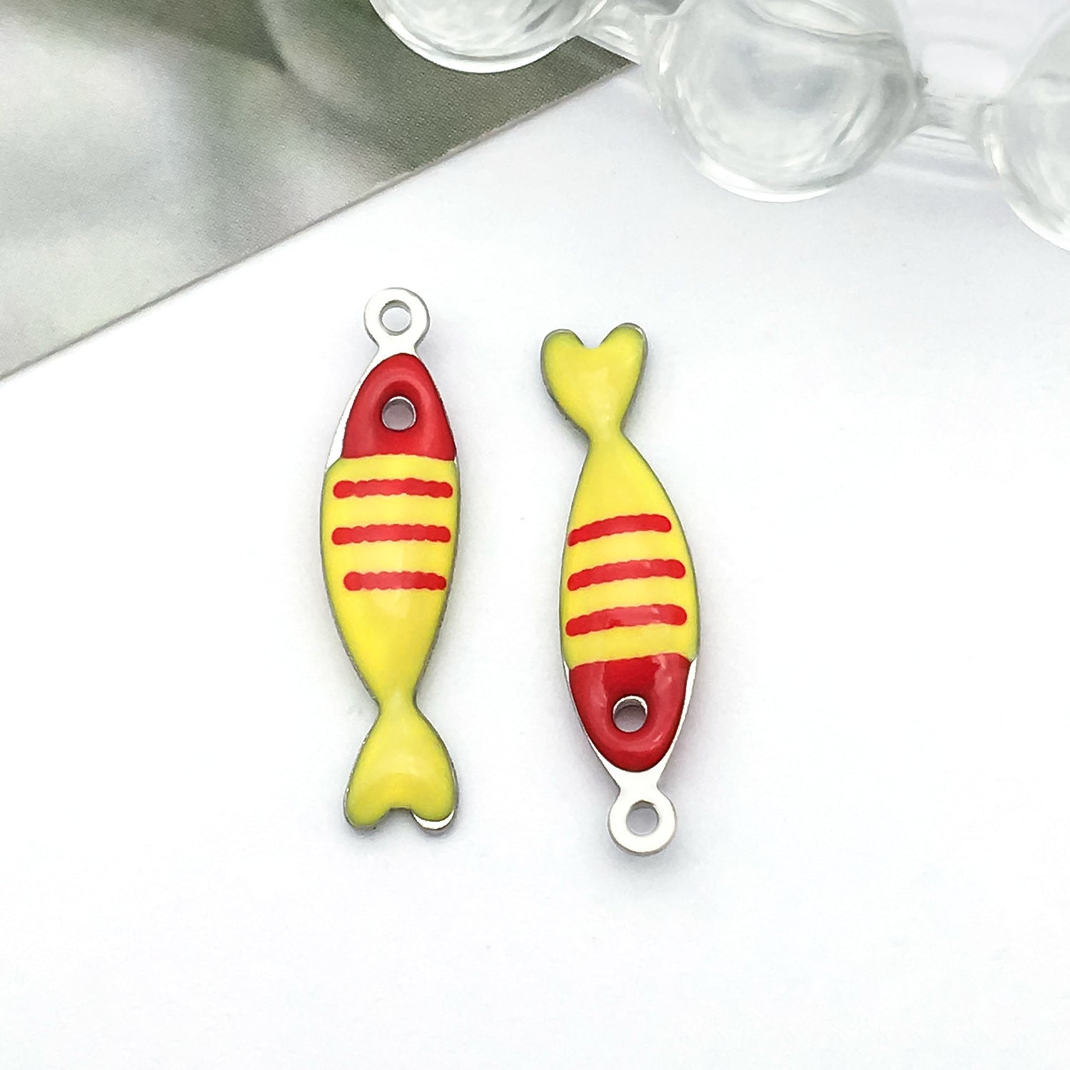 Stainless Steel Enamel Striped Fish Double Sided charm pendant for DIY ocean jewelry making