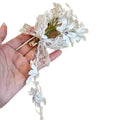 White Floral Lace Duckbill Hair Clip With Long Pearl Like Tassels view 5
