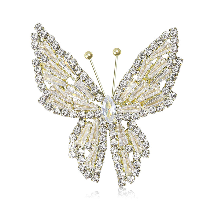 Layered Crystal Butterfly Brooch In Silver Or Gold Tone