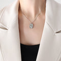 Rectangular Hand Crescent Moon Relief Pendant Necklace view 6
